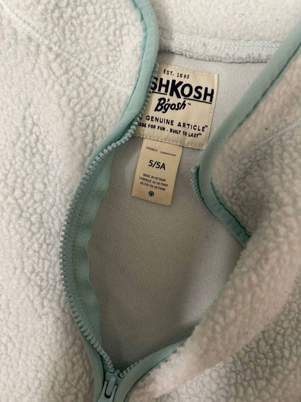 Kids Sherpa Zip Jacket with Mint Trim